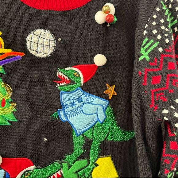 Jolly Sweaters XL Light-Up Dinosaur Disco Ugly Christmas Sweater Holiday - Picture 5 of 8